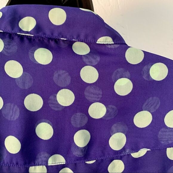 Express Semi Sheer Blue & Mint Green Polka Dot Tie Blouse Size Small/Medium - Picture 10 of 13